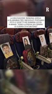 foto dal giornale Repubblica che mostra nei sedili vuoti di un aereo iraniano i volti fotografici dei bambini morti nel bombardamento di una scuola da parte dell'esercito americano